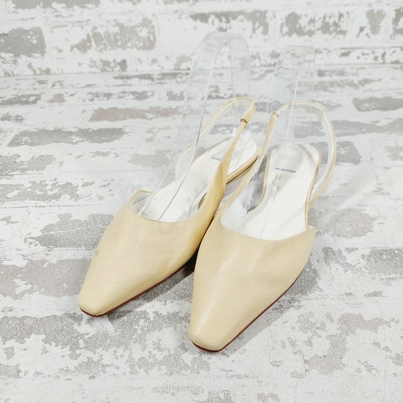 New Franco Sarto Cream Leather Square Toe Slingback Flats W227 - Picture 2 of 14